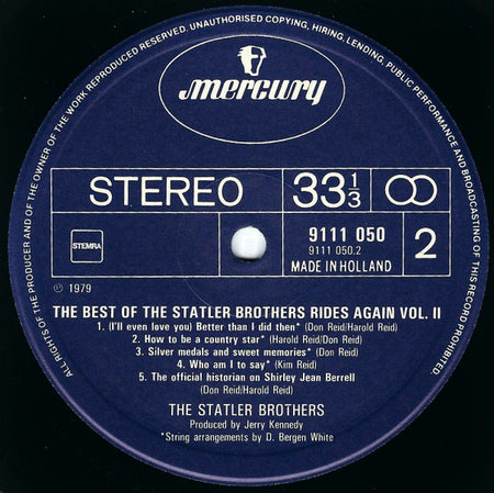 The Statler Brothers : The Best Of The Statler Bros. Rides Again Volume II (LP, Comp)