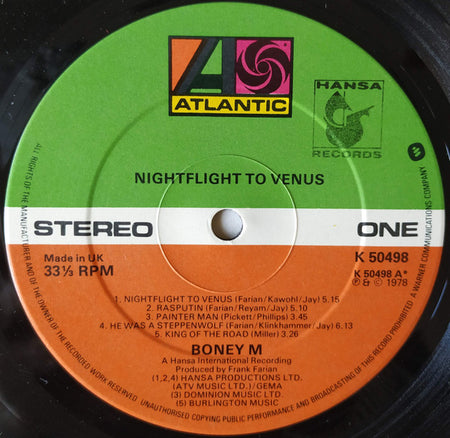 Boney M. : Nightflight To Venus (LP, Album, Ora)