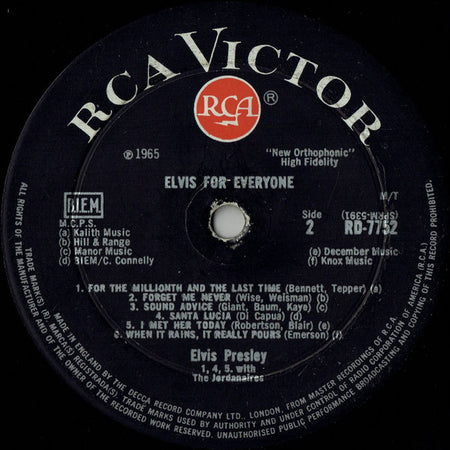Elvis Presley : Elvis For Everyone (LP, Comp, Mono)