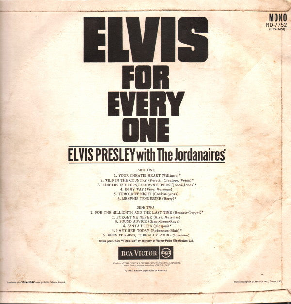 Elvis Presley : Elvis For Everyone (LP, Comp, Mono)